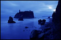 Blue seascape of seastacks at Dusk, Ruby beach. Olympic National Park, Washington, USA. (color)