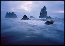 Seastacks, surf, and clouds, Second Beach. Olympic National Park, Washington, USA.