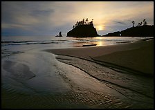 Stream, beach, and sea stacks at sunset,  Second Beach. Olympic National Park ( color)