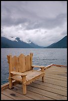 Chair on pier, Crescent Lake. Olympic National Park, Washington, USA.