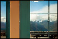 Olympic Range, Huricane Ridge Visitor Center window reflexion. Olympic National Park ( color)