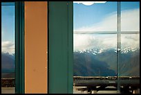 Olympic Range, Huricane Ridge Visitor Center window reflexion. Olympic National Park ( color)