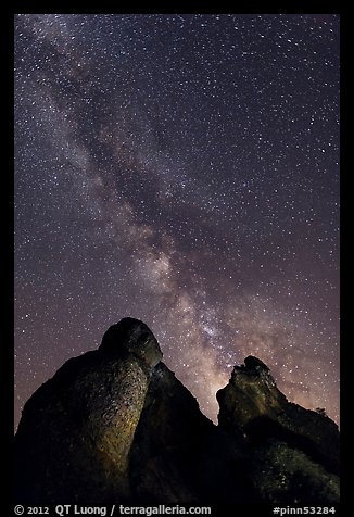 Milky Way and rocky towers. Pinnacles National Park, California, USA.