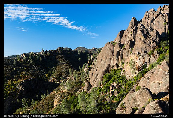 Crags raising above chapparal. Pinnacles National Park, California, USA.