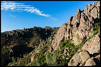 Crags raising above chapparal. Pinnacles National Park, California, USA. (color)