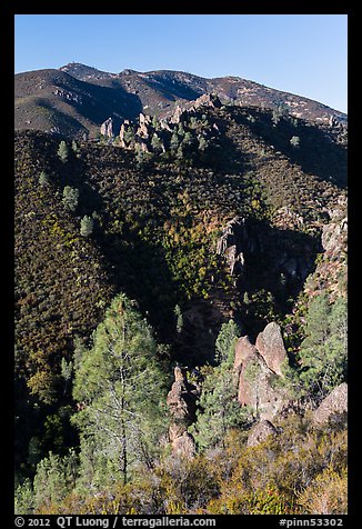 Gabilan Mountains dotted with rock pinnacles. Pinnacles National Park (color)