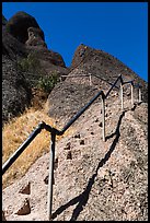High Peaks trails with stairs carved in stone. Pinnacles National Park, California, USA. (color)