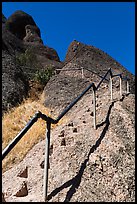 High Peaks trails with stairs carved in stone. Pinnacles National Park, California, USA.