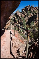 Trail on narrow ledge. Pinnacles National Park, California, USA.