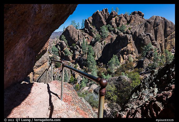 Trail passing under overhanging rock. Pinnacles National Park, California, USA.