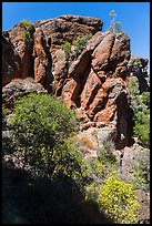 Cliffs of reddish rock. Pinnacles National Park, California, USA. (color)