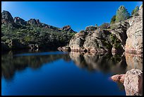 Early morning reflections, Bear Gulch Reservoir. Pinnacles National Park, California, USA. (color)