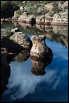 Rocks and reflections, Bear Gulch Reservoir. Pinnacles National Park ( color)