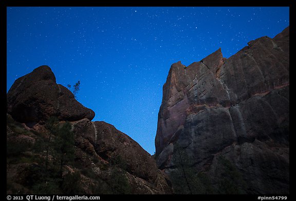 Machete Ridge at night with stary sky. Pinnacles National Park, California, USA.