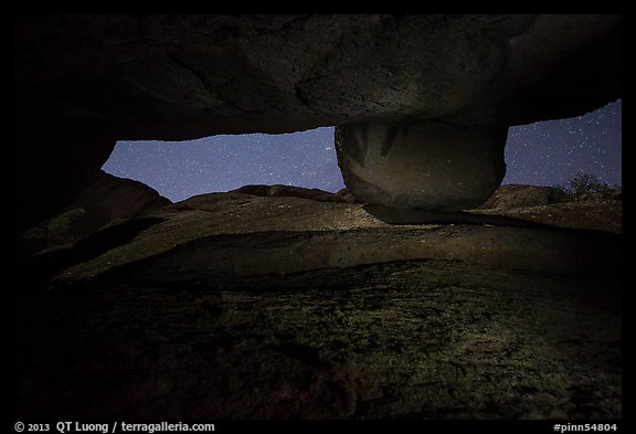 Stary sky seen between walls, Balconies Cave. Pinnacles National Park, California, USA.