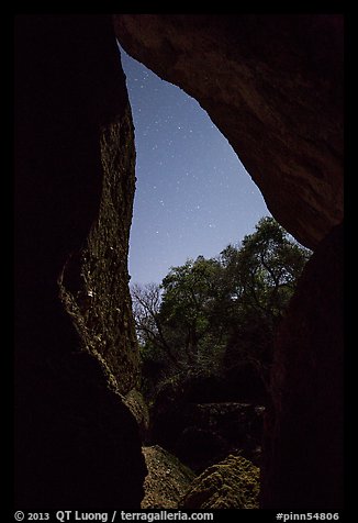 Looking out Balconies Cave at night. Pinnacles National Park, California, USA.