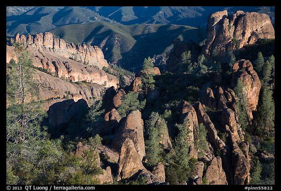 Balconies and Square Block rock, early morning. Pinnacles National Park, California, USA.