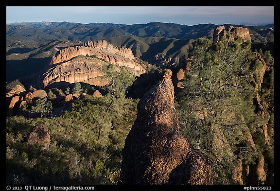 Balconies and pinnacle early morning. Pinnacles National Park, California, USA.