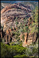Pinnacles, trees, and Balconies cliffs. Pinnacles National Park, California, USA.