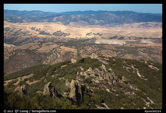 Hilly landscape seen from South Chalone Peak. Pinnacles National Park, California, USA.