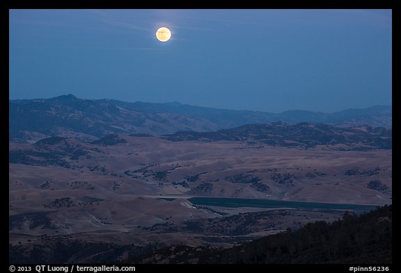 Moon and distant hills from North Chalone Peak. Pinnacles National Park, California, USA.