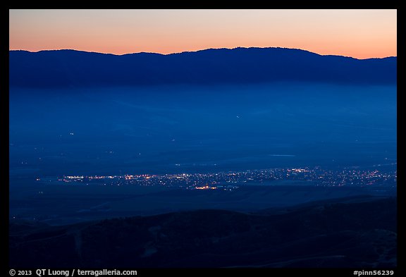 Soledad and Salinas Valley from Chalone Peak at dusk. California, USA