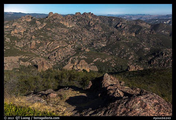 Moonlit view with High Peaks. Pinnacles National Park, California, USA.