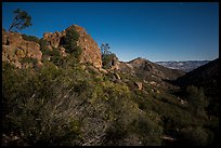 Moonlit landscape with rock towers. Pinnacles National Park, California, USA. (color)