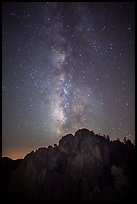 High Peaks at night with Milky Way and meteor. Pinnacles National Park, California, USA. (color)