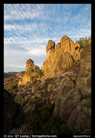 Rock towers and cirrocumulus clouds. Pinnacles National Park (color)