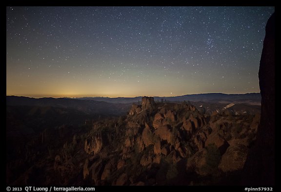 Square Block group of pinnacles at night. Pinnacles National Park, California, USA.