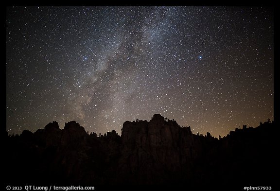 High Peaks pinnacles and Milky Way. Pinnacles National Park (color)