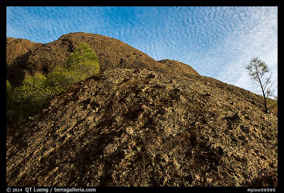 Rock with knobs and cobbles and sky with cloudlets. Pinnacles National Park (color)