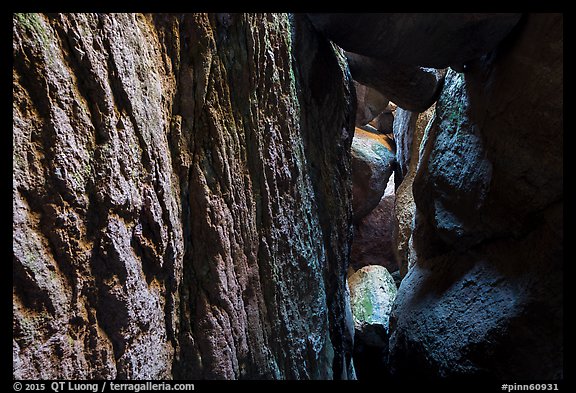 Narrow talus cave, Bear Gulch Cave. Pinnacles National Park (color)