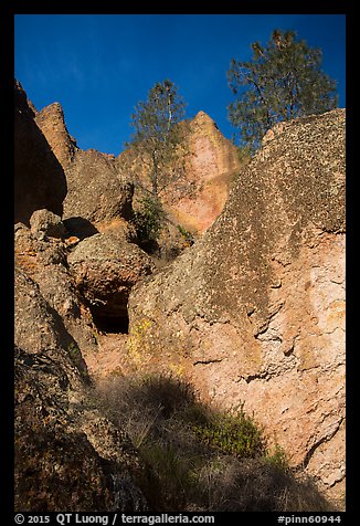 Looking up High Peaks rock spires. Pinnacles National Park (color)