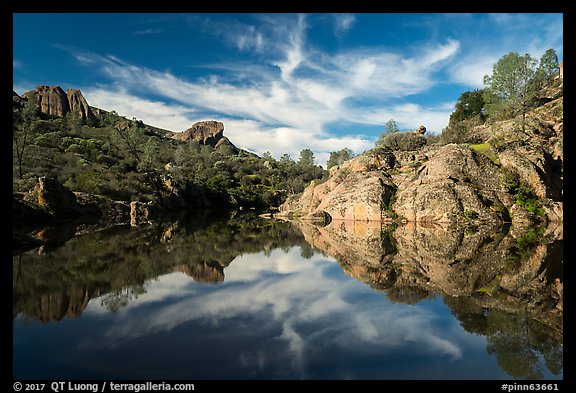 Bear Gulch Reservoir morning reflection. Pinnacles National Park (color)