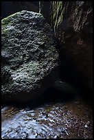 Running water, boulders, Bear Gulch cave. Pinnacles National Park ( color)