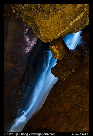 Waterfall, Lower Bear Gulch cave. Pinnacles National Park (color)