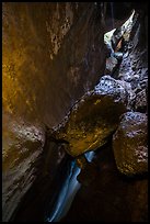 Lower Bear Gulch cave with waterfall and jammed boulders. Pinnacles National Park ( color)