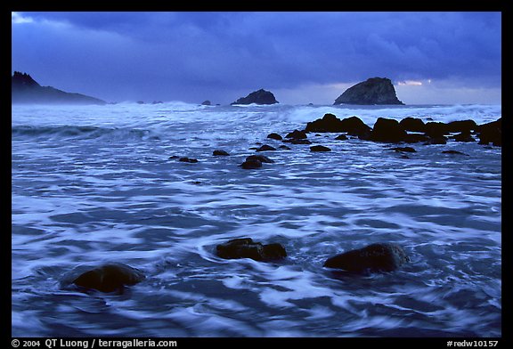 Turbulent waters, stormy dusk, False Klamath Cove. Redwood National Park (color)