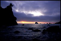 Seastacks and clouds, Hidden Beach, sunset. Redwood National Park, California, USA.