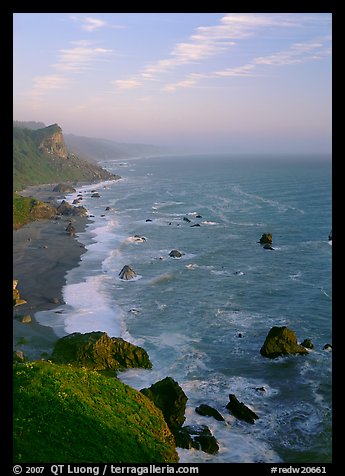 Coast from High Bluff overlook, sunset. Redwood National Park (color)