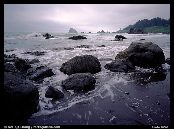 Sand, boulders and surf, Hidden Beach. Redwood National Park (color)