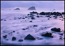 Wave motion over rocks in the purple light of dusk. Redwood National Park ( color)