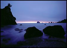 Rocks and seastacks, cloudy sunset. Redwood National Park, California, USA. (color)