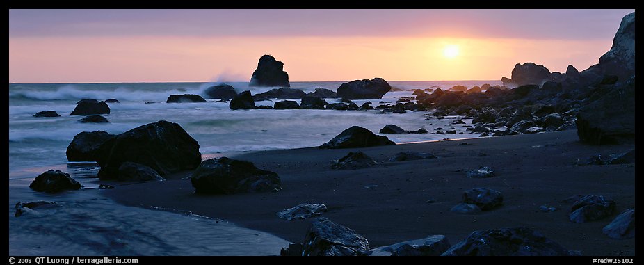 Stream and seastacks at sunset. Redwood National Park, California, USA.