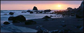 Stream and seastacks at sunset. Redwood National Park, California, USA.