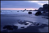 Stream, beach, and ocean at sunset, False Klamath cove. Redwood National Park, California, USA. (color)