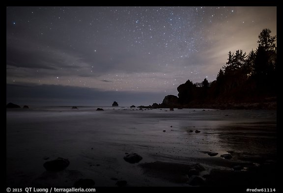 False Klamath Cove beach at night. Redwood National Park (color)