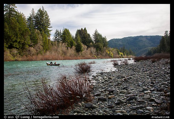 Smith River and boaters, Jedediah Smith Redwoods State Park. Redwood National Park (color)